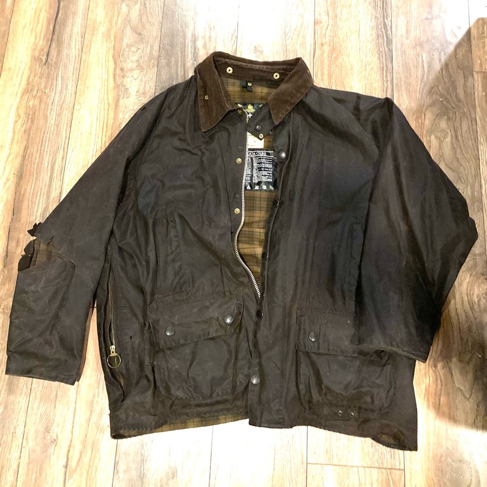 Men’s Barbour Beaufort XXL Brown Waxed Jacket (damaged)